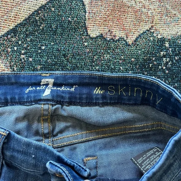 7 For All Mankind Blue Skinny Jeans 25x29 High-Rise Stretch Denim Distressed Y2K - Picture 15 of 16